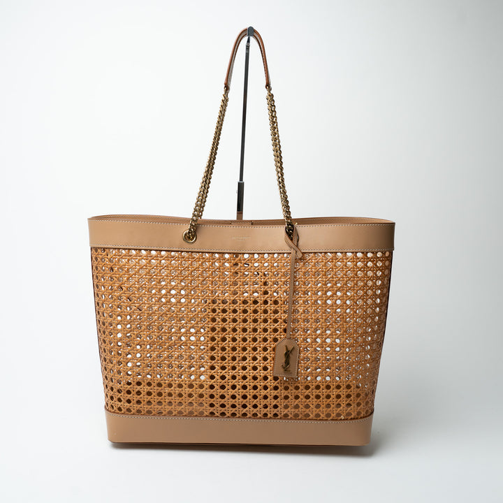 Saint Laurent Raffia and Leather Woven Tote With Pouch