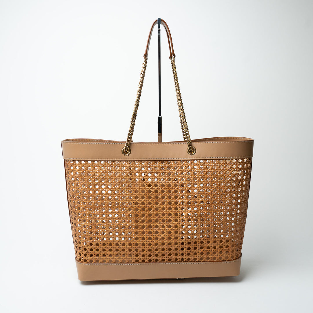 Saint Laurent Raffia and Leather Woven Tote With Pouch