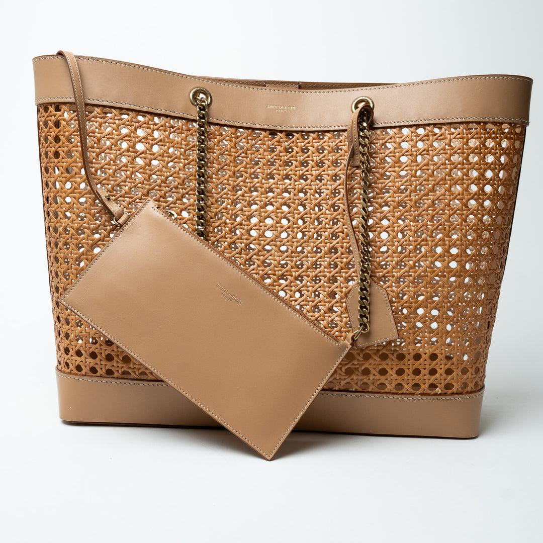 Saint Laurent Raffia and Leather Woven Tote With Pouch