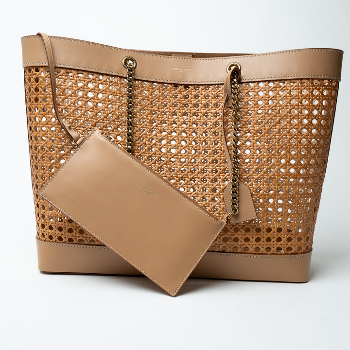 Saint Laurent Raffia and Leather Woven Tote With Pouch