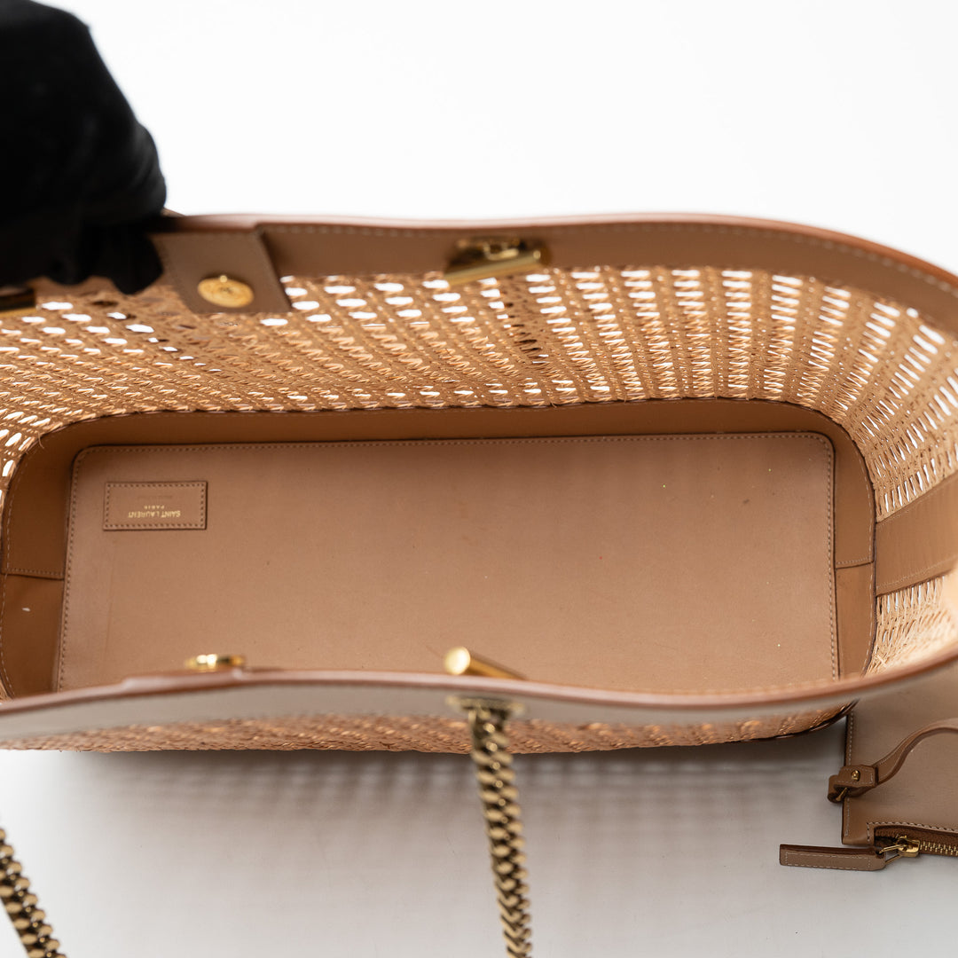 Saint Laurent Raffia and Leather Woven Tote With Pouch