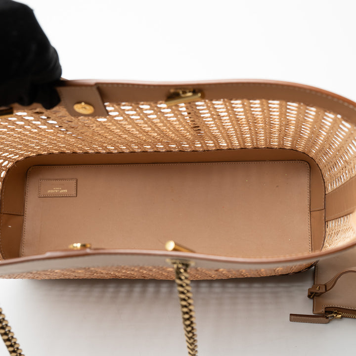 Saint Laurent Raffia and Leather Woven Tote With Pouch