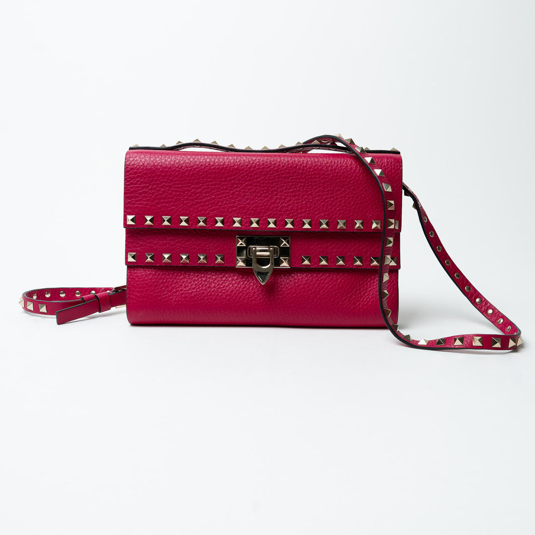 Valentino Pink Grained Calfskin Rockstud FlipLock Crossbody Bag
