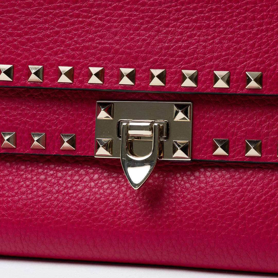 Valentino Pink Grained Calfskin Rockstud FlipLock Crossbody Bag