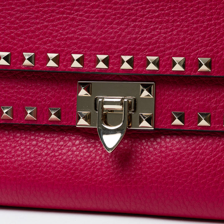Valentino Pink Grained Calfskin Rockstud FlipLock Crossbody Bag