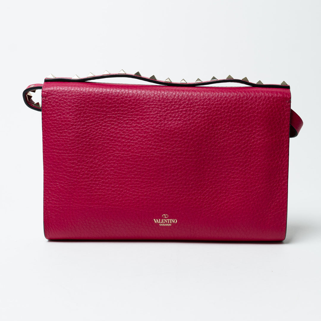 Valentino Pink Grained Calfskin Rockstud FlipLock Crossbody Bag