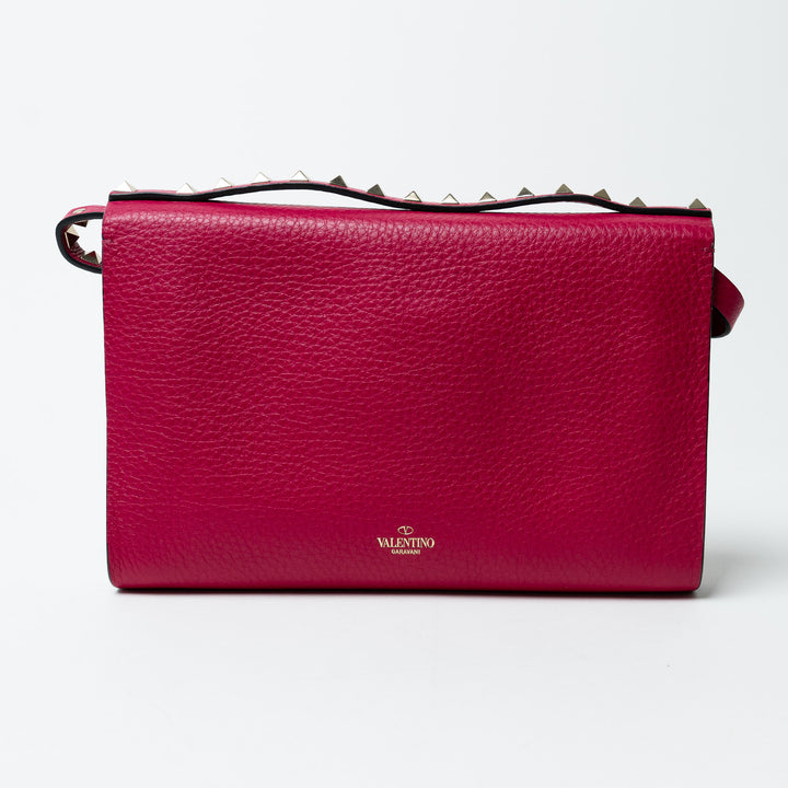 Valentino Pink Grained Calfskin Rockstud FlipLock Crossbody Bag