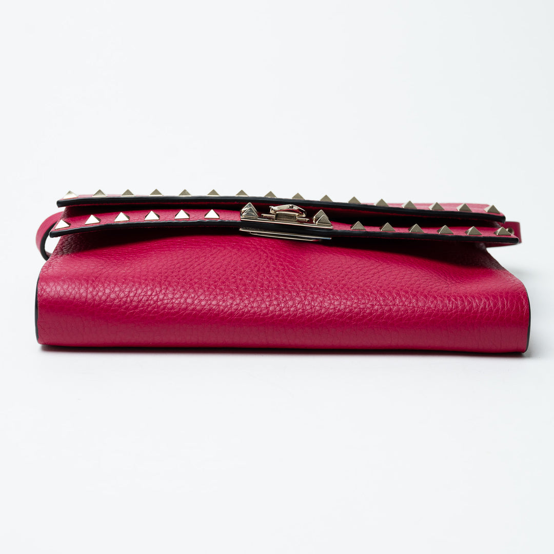 Valentino Pink Grained Calfskin Rockstud FlipLock Crossbody Bag
