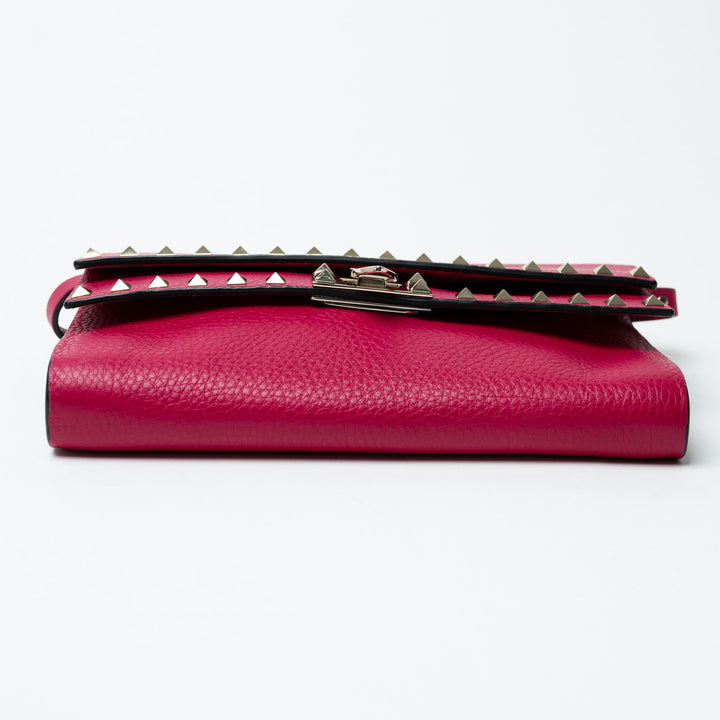 Valentino Pink Grained Calfskin Rockstud FlipLock Crossbody Bag
