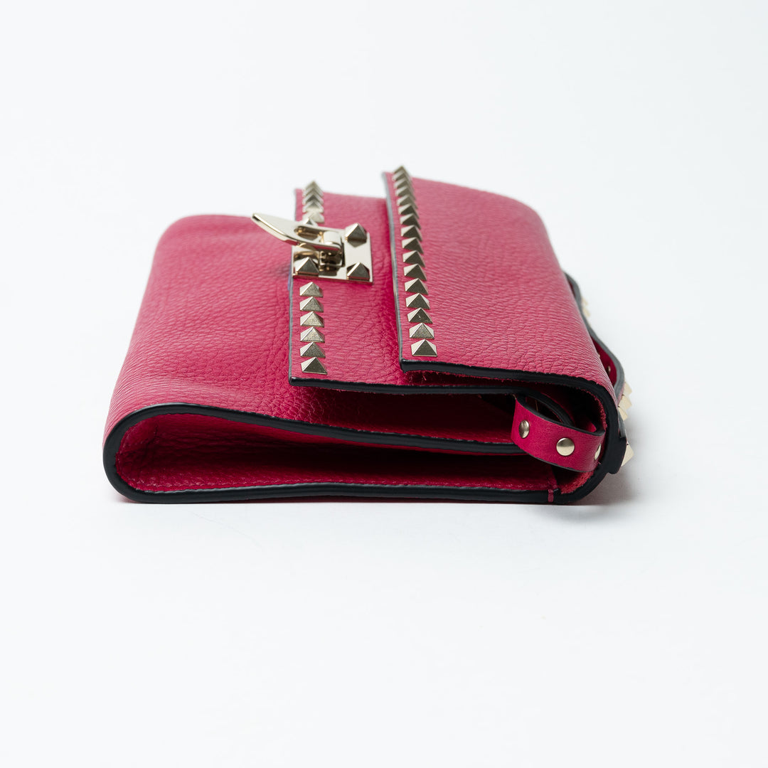 Valentino Pink Grained Calfskin Rockstud FlipLock Crossbody Bag