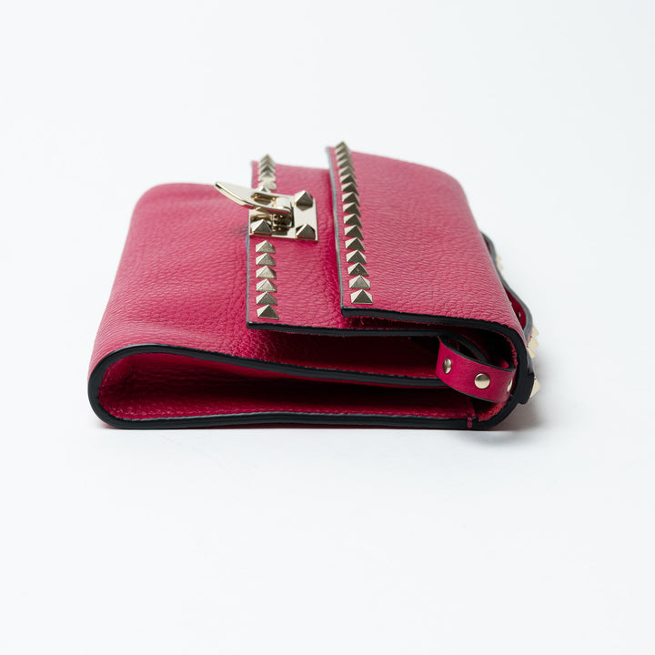 Valentino Pink Grained Calfskin Rockstud FlipLock Crossbody Bag