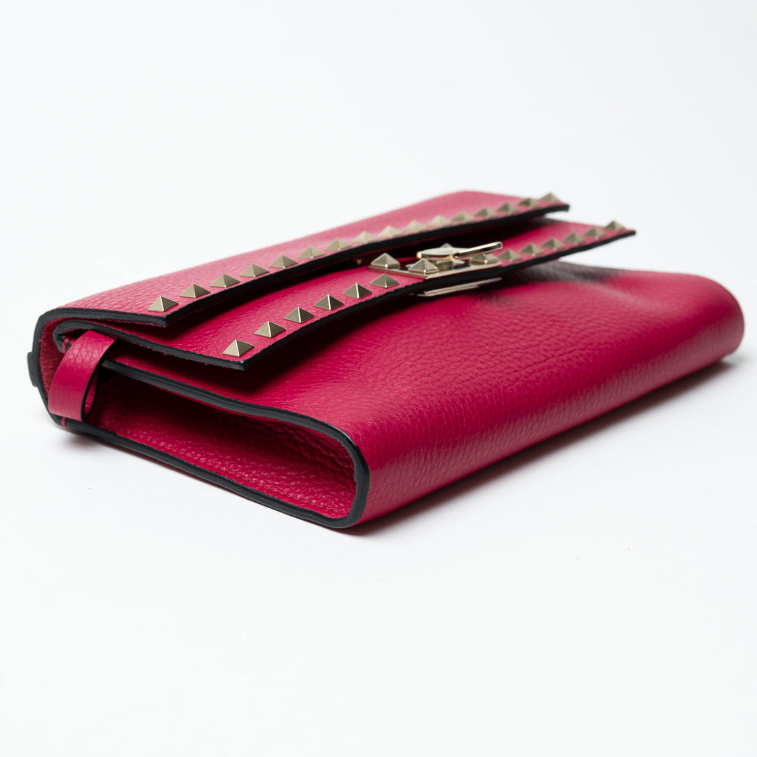 Valentino Pink Grained Calfskin Rockstud FlipLock Crossbody Bag