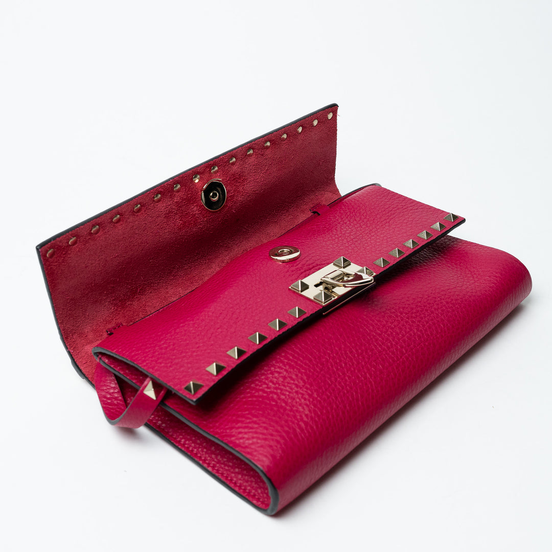 Valentino Pink Grained Calfskin Rockstud FlipLock Crossbody Bag