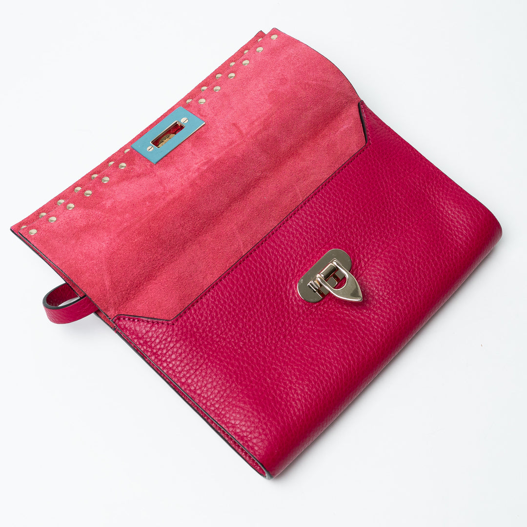 Valentino Pink Grained Calfskin Rockstud FlipLock Crossbody Bag