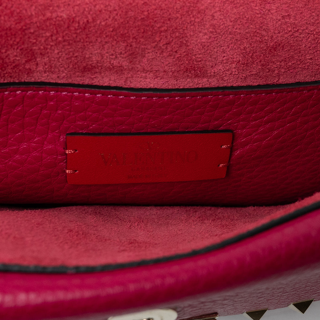 Valentino Pink Grained Calfskin Rockstud FlipLock Crossbody Bag