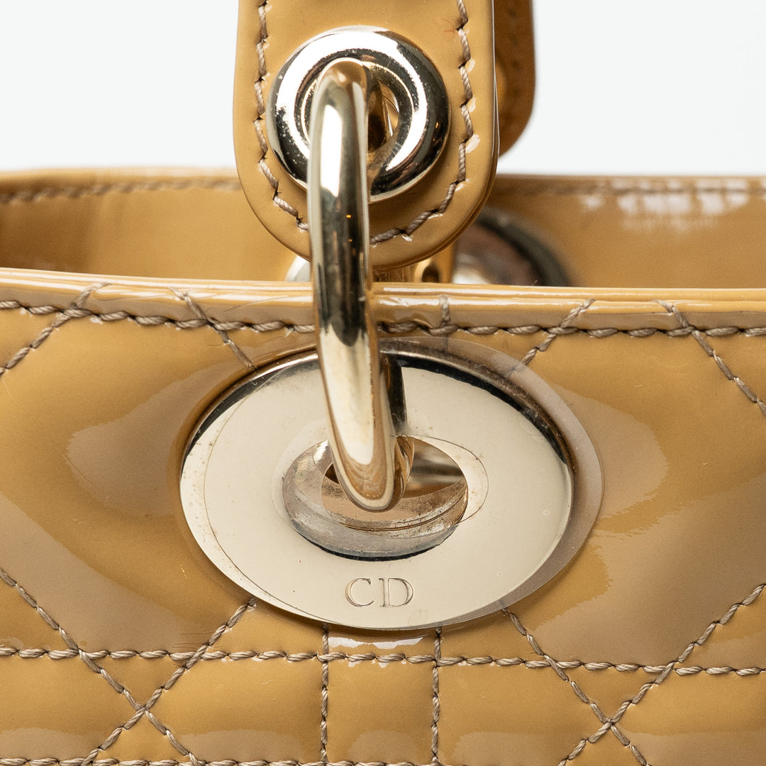 Dior Tan Patent Leather Medium Lady Dior Handbag