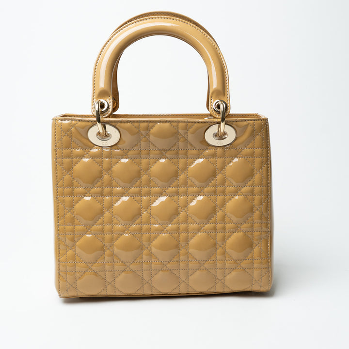 Dior Tan Patent Leather Medium Lady Dior Handbag