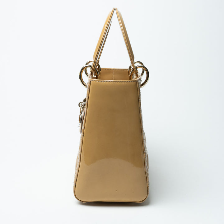 Dior Tan Patent Leather Medium Lady Dior Handbag