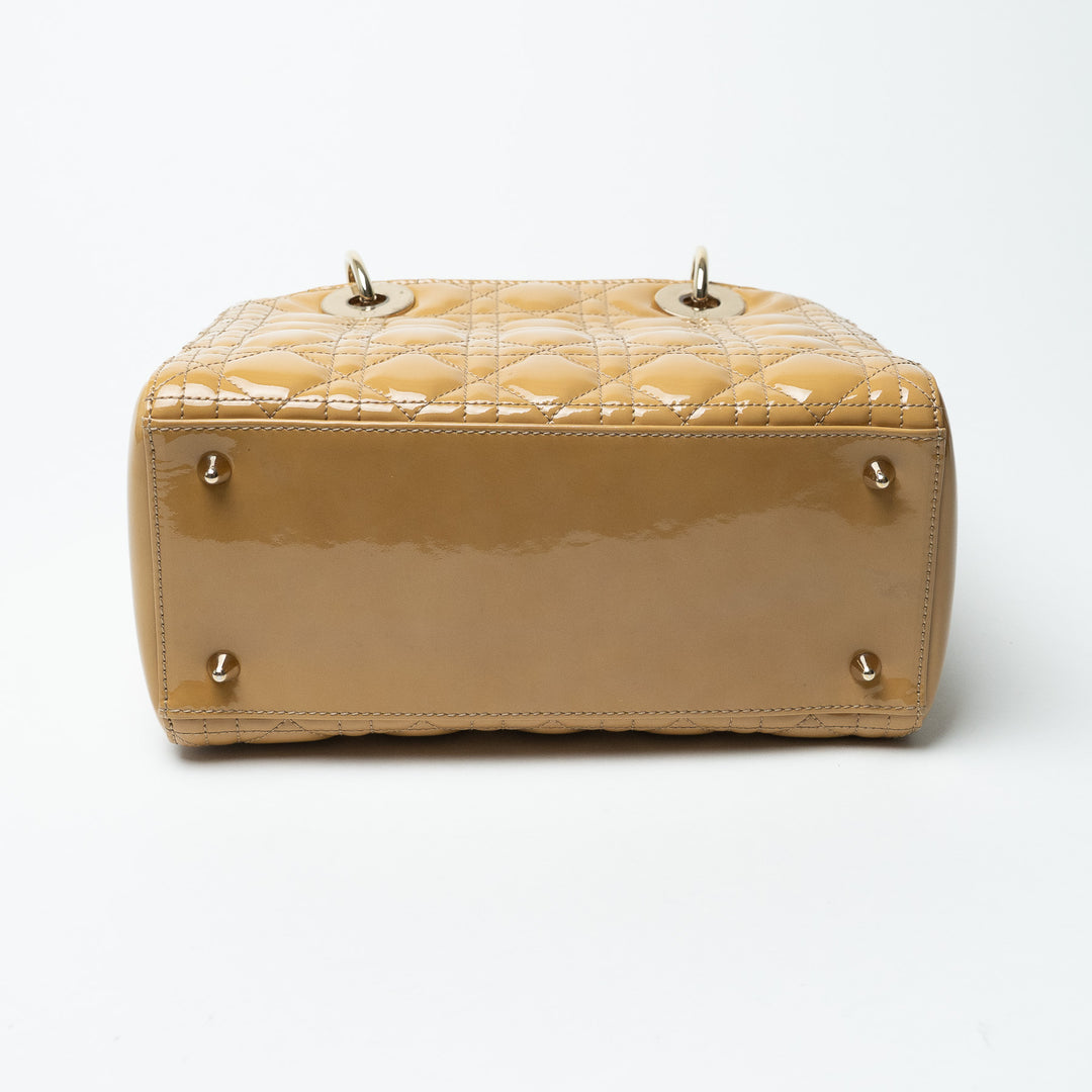 Dior Tan Patent Leather Medium Lady Dior Handbag