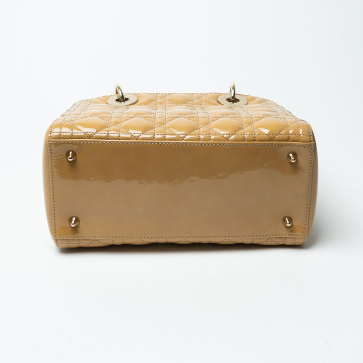Dior Tan Patent Leather Medium Lady Dior Handbag
