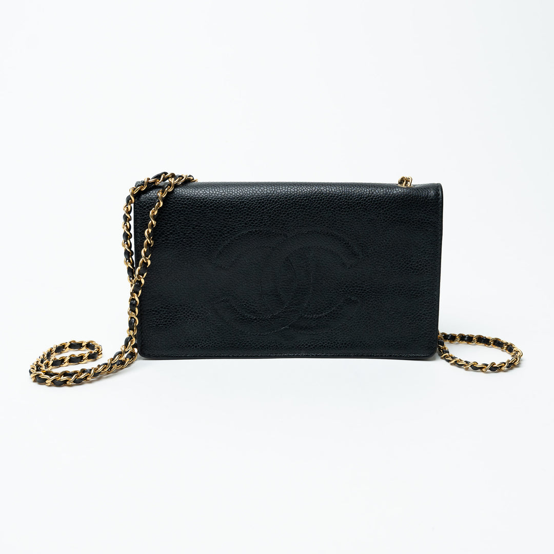 Pre-Loved Chanel™ Black Caviar Leather Vintage Wallet on Chain