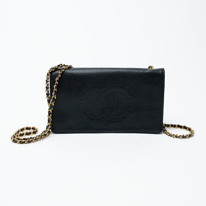 Pre-Loved Chanel™ Black Caviar Leather Vintage Wallet on Chain