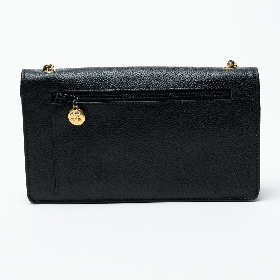 Pre-Loved Chanel™ Black Caviar Leather Vintage Wallet on Chain
