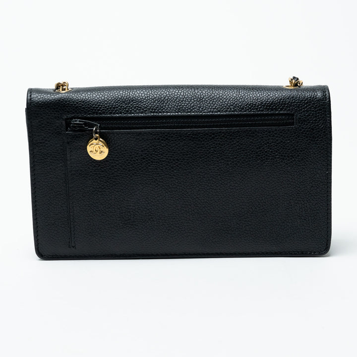 Pre-Loved Chanel™ Black Caviar Leather Vintage Wallet on Chain