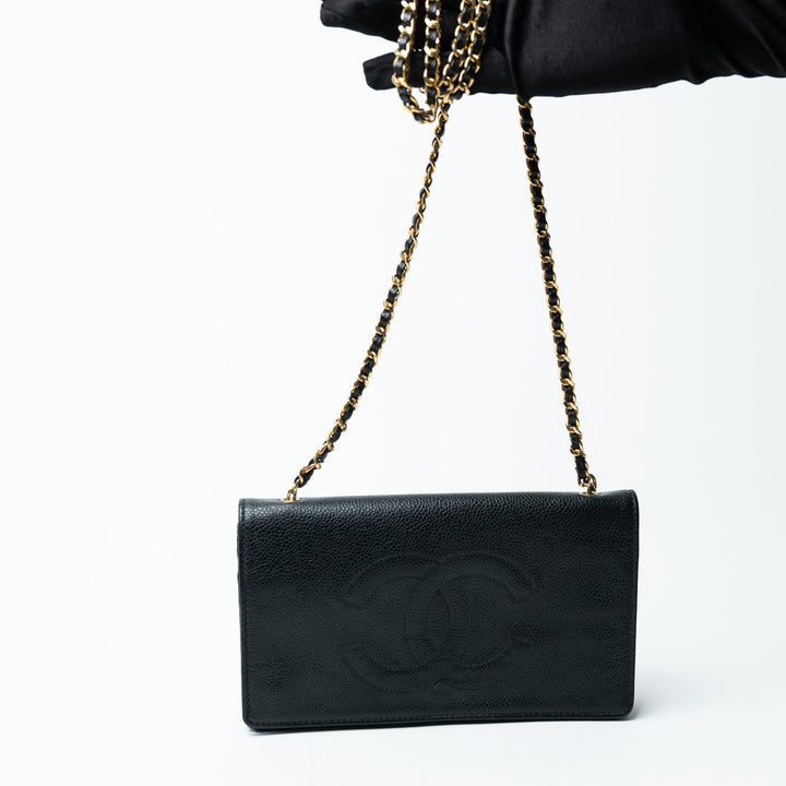 Pre-Loved Chanel™ Black Caviar Leather Vintage Wallet on Chain