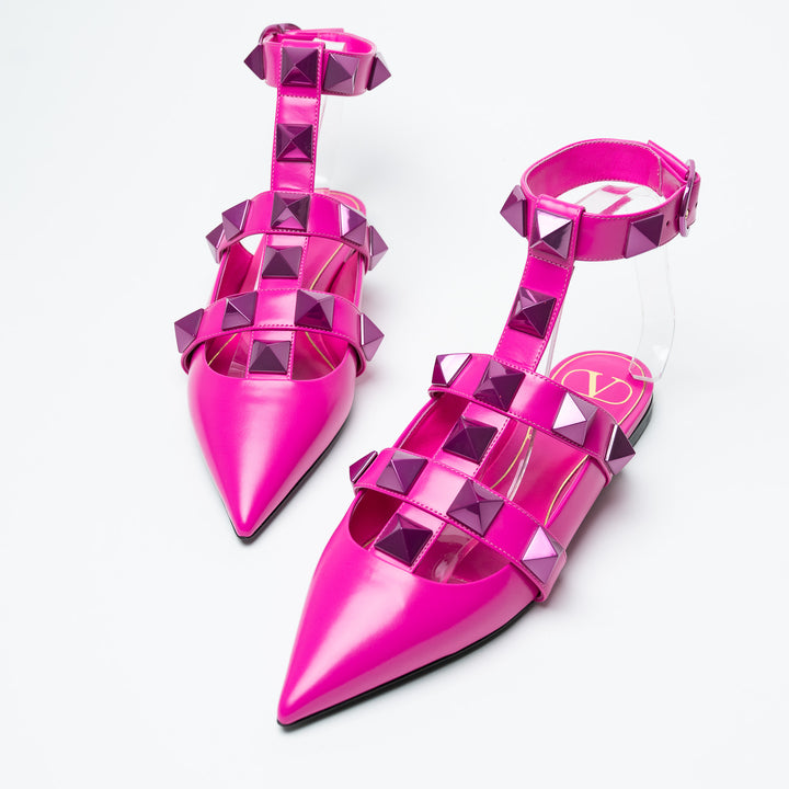Valentino Pink Roman Stud Pointed Toe Flats Size 38
