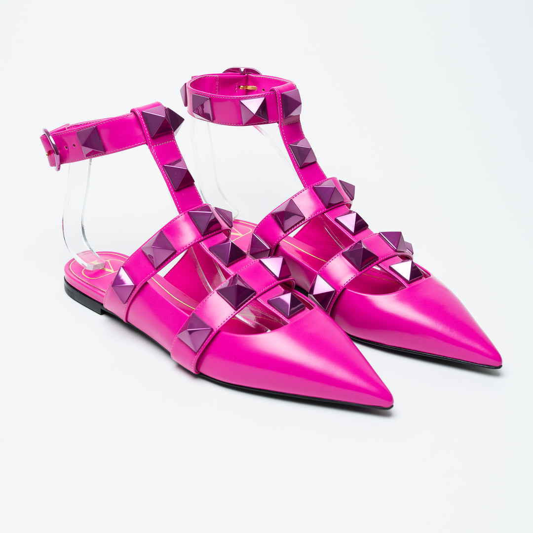 Valentino Pink Roman Stud Pointed Toe Flats Size 38