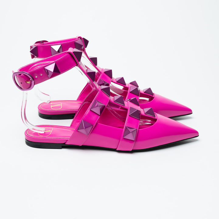 Valentino Pink Roman Stud Pointed Toe Flats Size 38