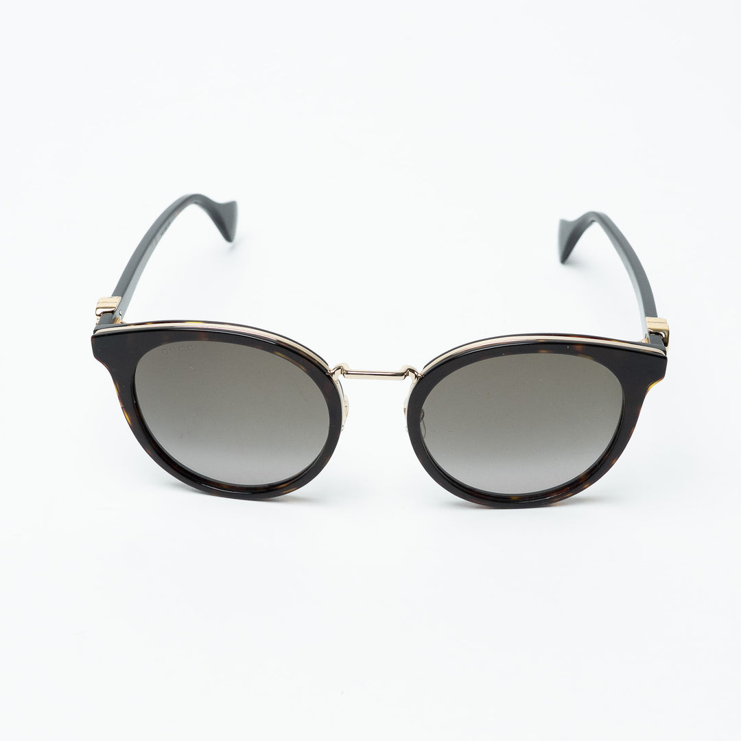 Gucci Tortoise Round Frame Sunglasses with Gold-Tone Accents