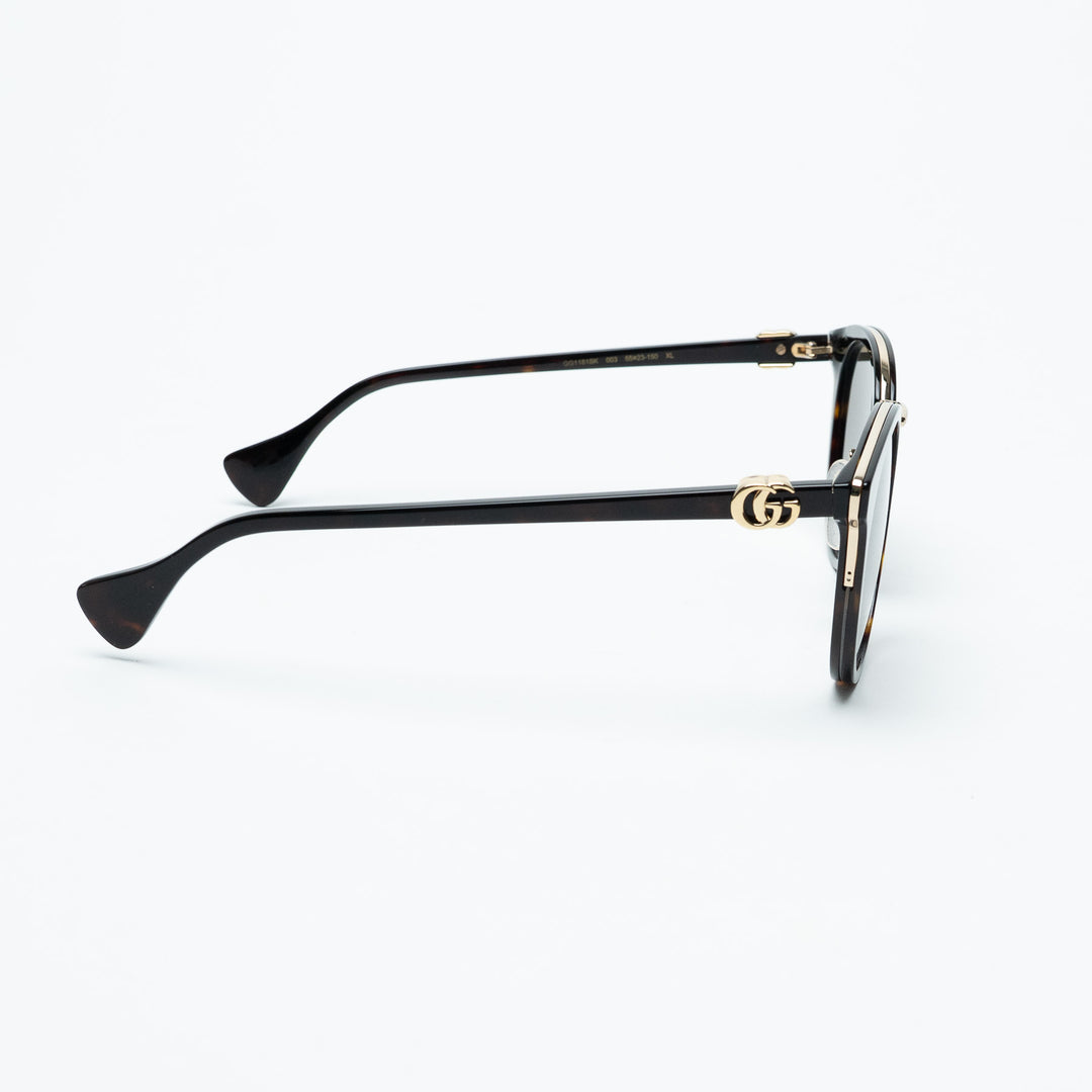 Gucci Tortoise Round Frame Sunglasses with Gold-Tone Accents