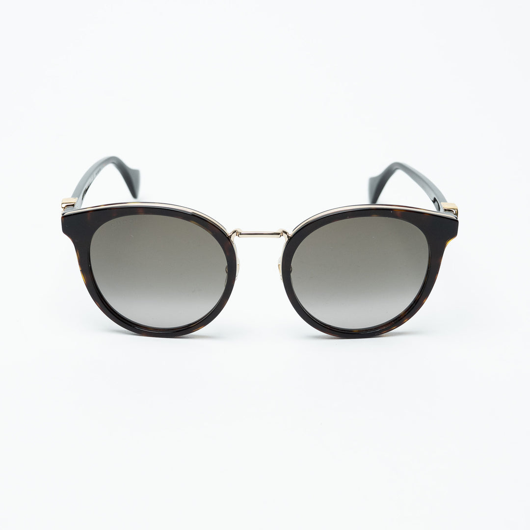 Gucci Tortoise Round Frame Sunglasses with Gold-Tone Accents