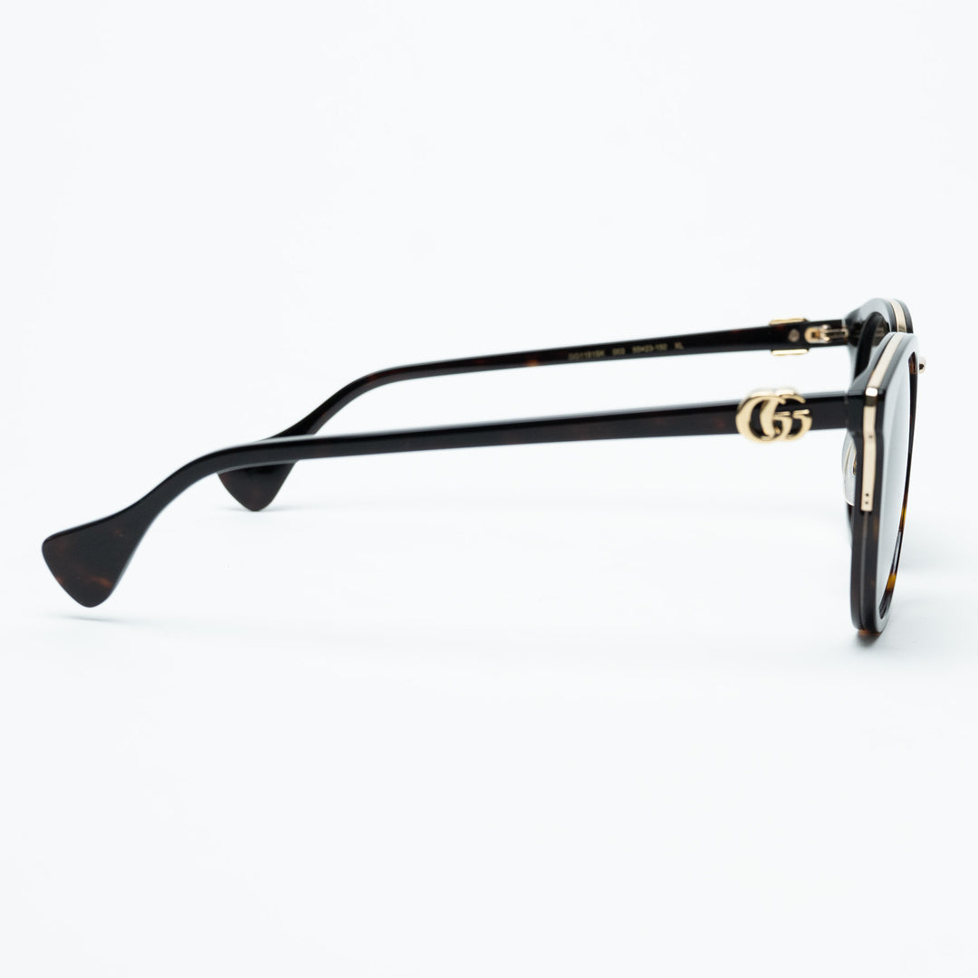 Gucci Tortoise Round Frame Sunglasses with Gold-Tone Accents