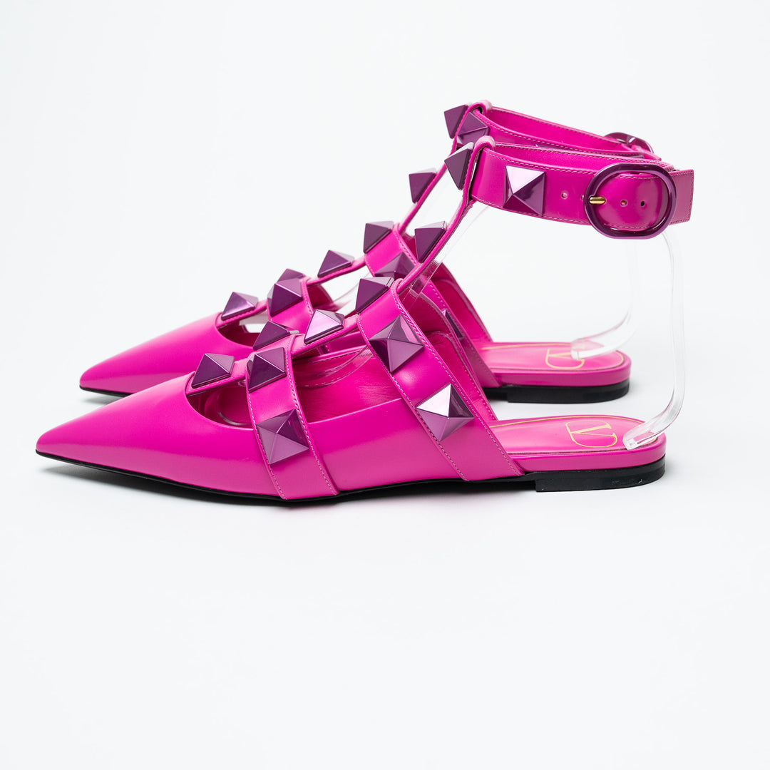 Valentino Pink Roman Stud Pointed Toe Flats Size 38