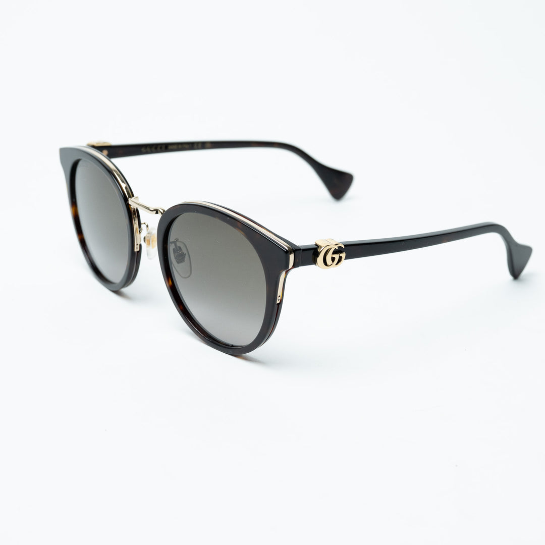 Gucci Tortoise Round Frame Sunglasses with Gold-Tone Accents