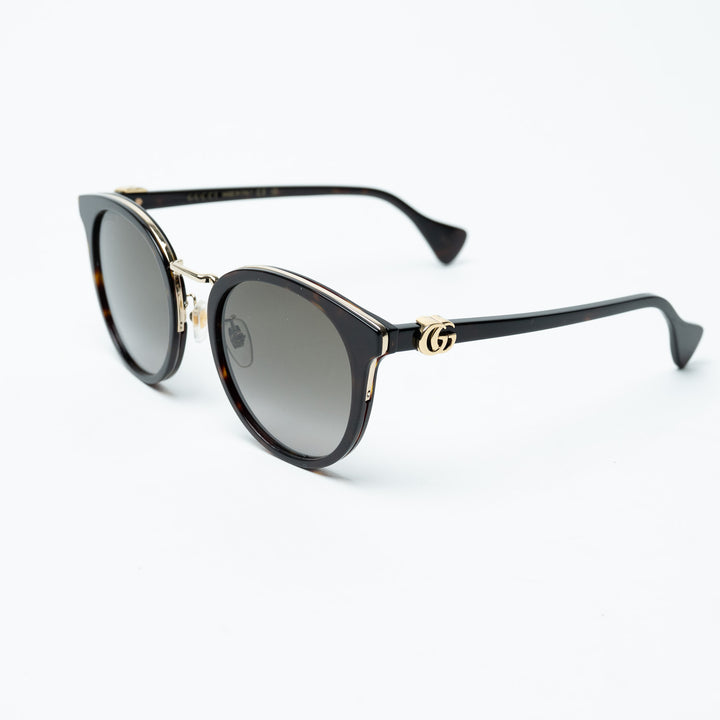 Gucci Tortoise Round Frame Sunglasses with Gold-Tone Accents