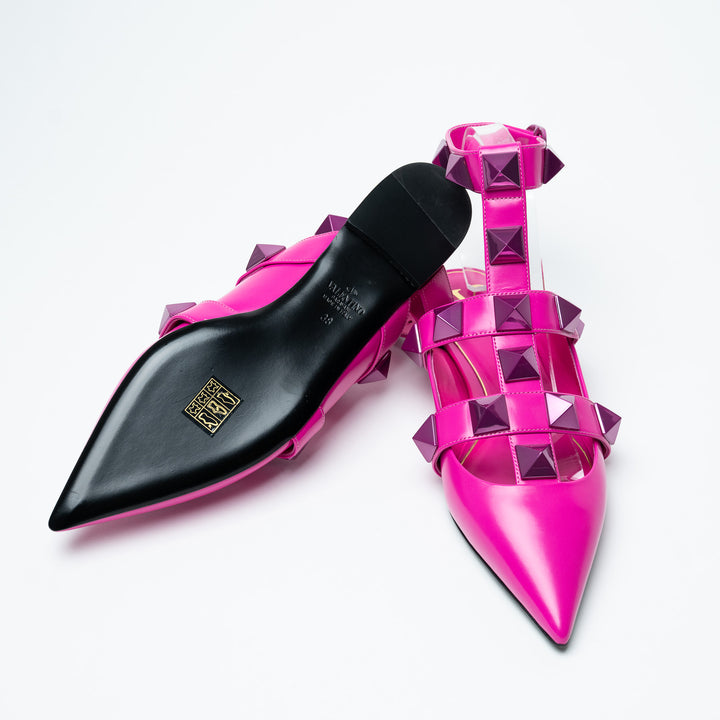 Valentino Pink Roman Stud Pointed Toe Flats Size 38