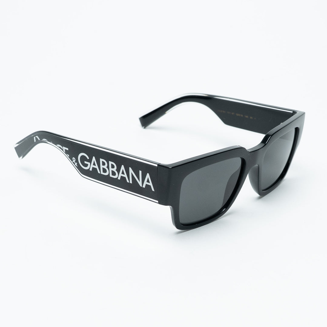 Dolce & Gabbana Black Rectangle Sunglasses with White Logo