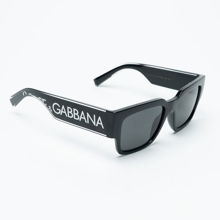 Dolce & Gabbana Black Rectangle Sunglasses with White Logo