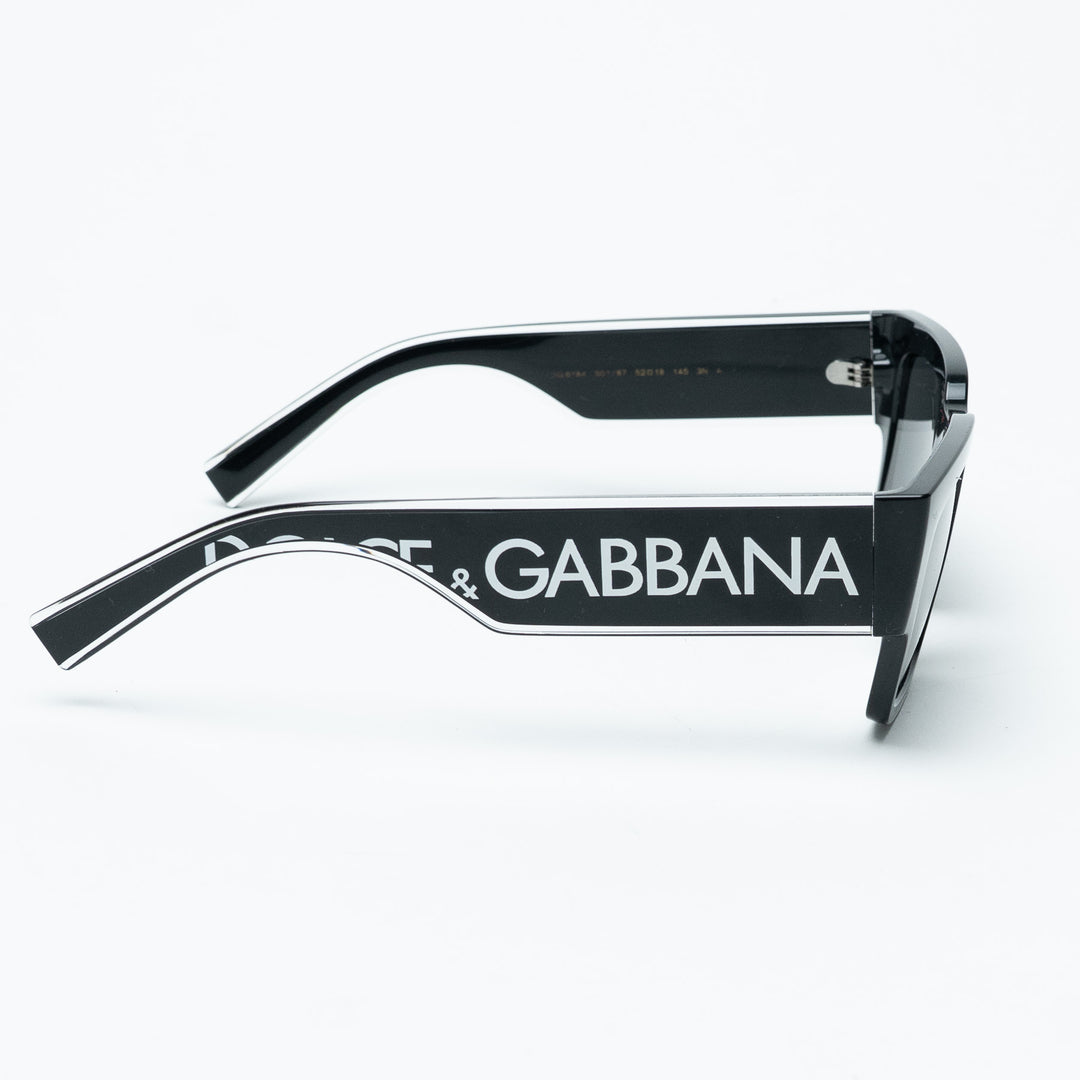 Dolce & Gabbana Black Rectangle Sunglasses with White Logo