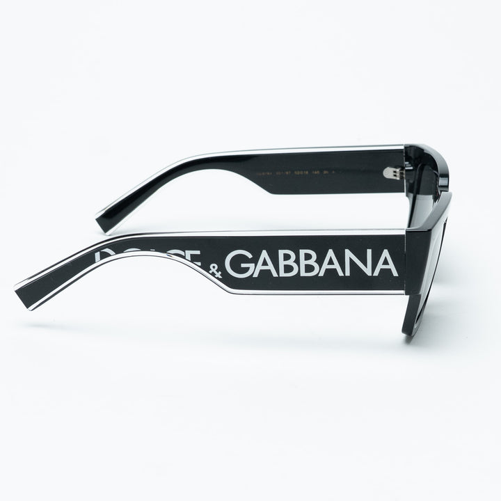 Dolce & Gabbana Black Rectangle Sunglasses with White Logo