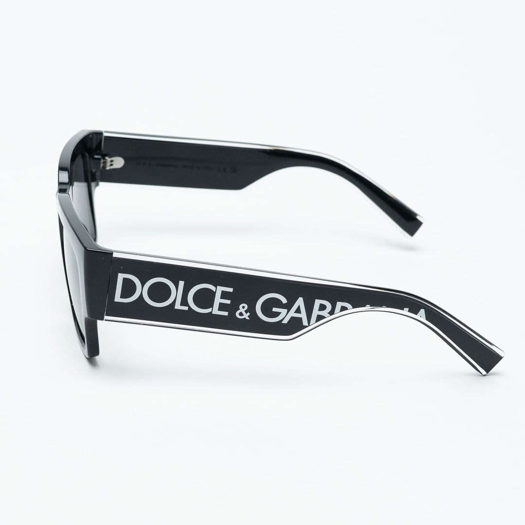 Dolce & Gabbana Black Rectangle Sunglasses with White Logo
