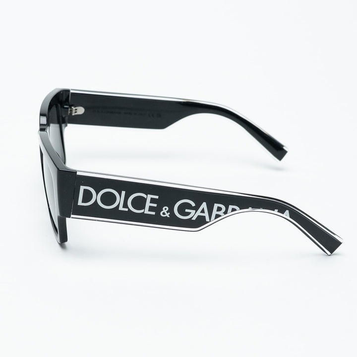 Dolce & Gabbana Black Rectangle Sunglasses with White Logo