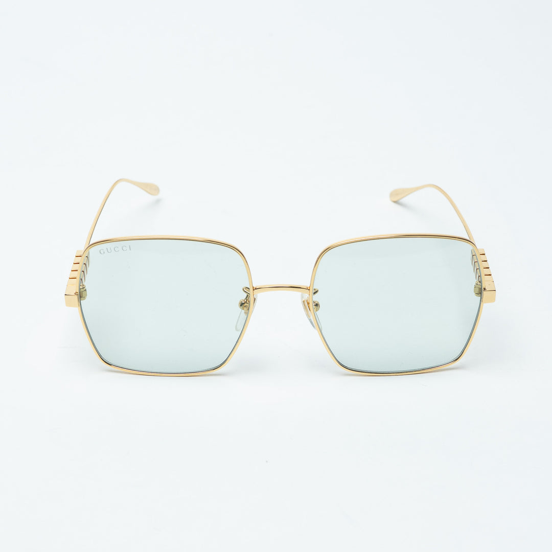 Gucci Gold-Tone Square Frame Wire Sunglasses with Logo