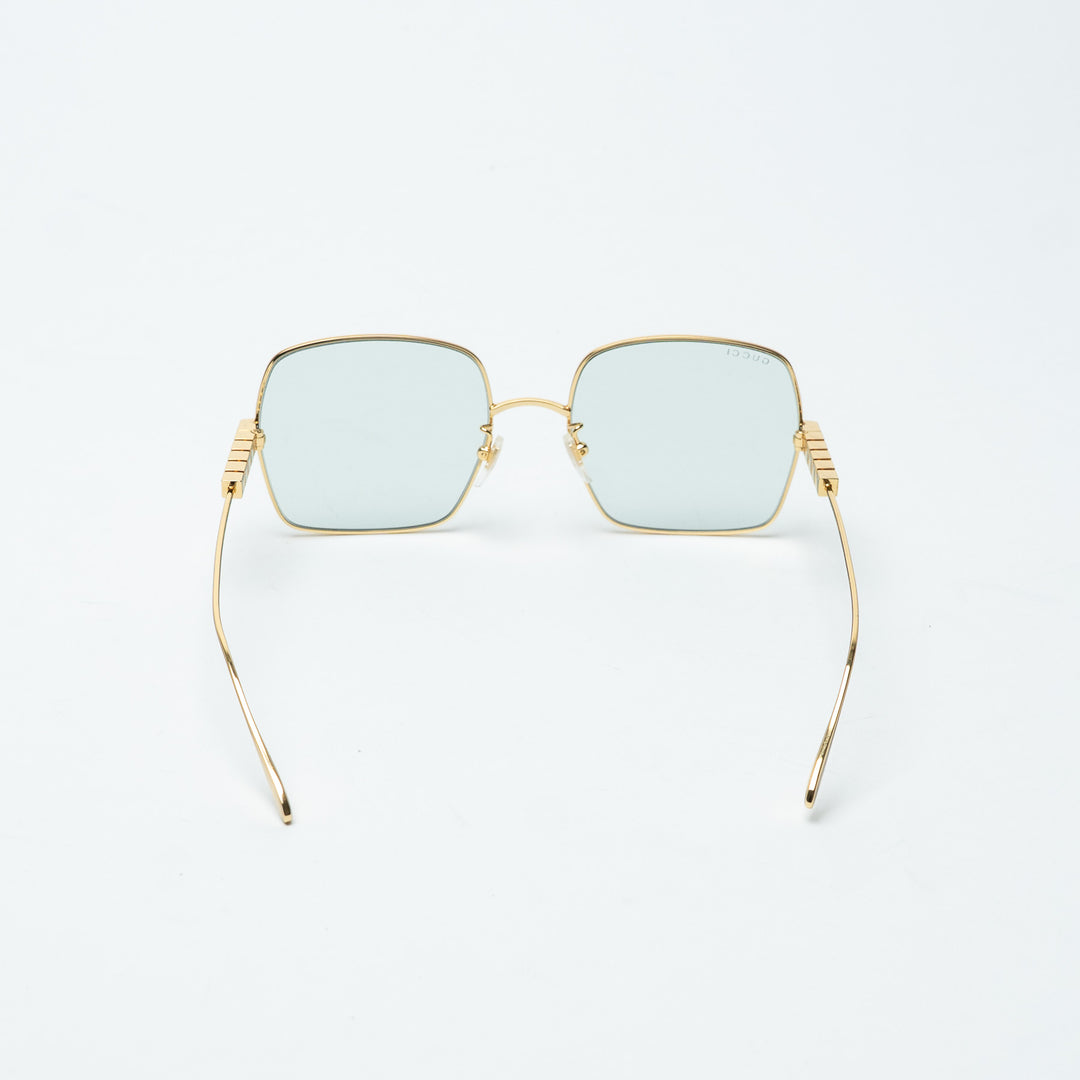 Gucci Gold-Tone Square Frame Wire Sunglasses with Logo