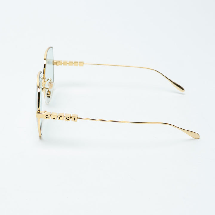 Gucci Gold-Tone Square Frame Wire Sunglasses with Logo