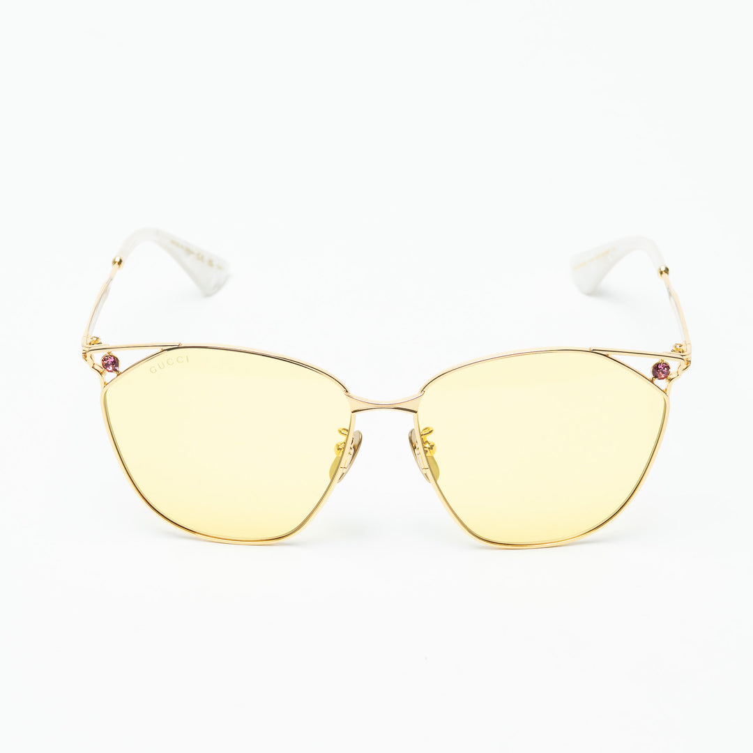 Gucci Gold-Tone Cat Eye Sunglasses with Yellow Tinted Lenses